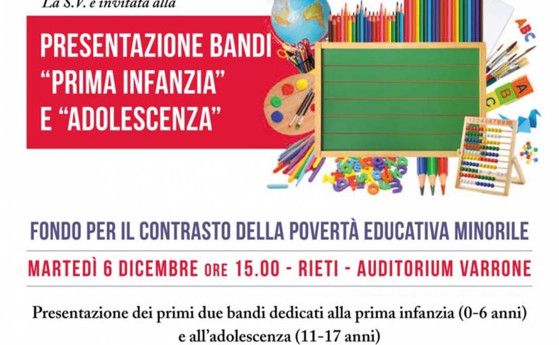 Presentazione dei primi due bandi dedicati alla "prima infanzia" e "adolescenza"